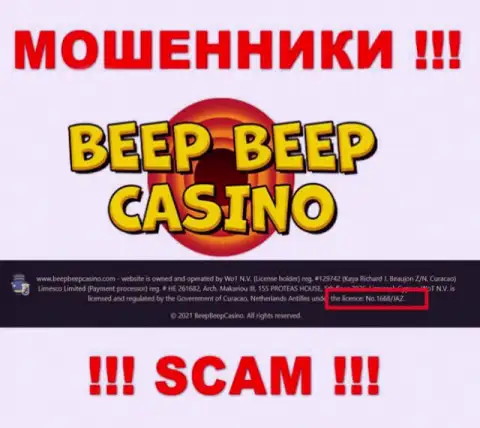 Не связывайтесь с компанией BeepBeepCasino, даже зная их лицензию, предложенную на web-ресурсе, Вы не убережете вложенные деньги