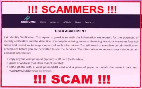 Coinumm Scammers assemble personal data from their customers