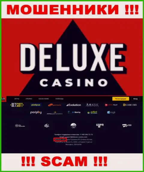 Сведения о юр лице Deluxe Casino на их официальном сайте имеются - это БОВИВЕ ЛТД