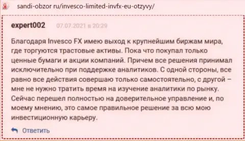 Комменты биржевых игроков Invesco Limited относительно деятельности указанной ФОРЕКС брокерской компании на ресурсе Sandi-Obzor Ru