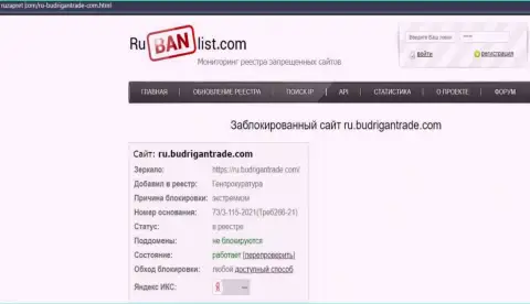 Интернет-портал Budrigan Ltd на территории Российской Федерации был заблокирован Генеральной прокуратурой