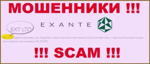 Конторой EXANTE руководит ХНТ ЛТД - сведения с официального сайта мошенников