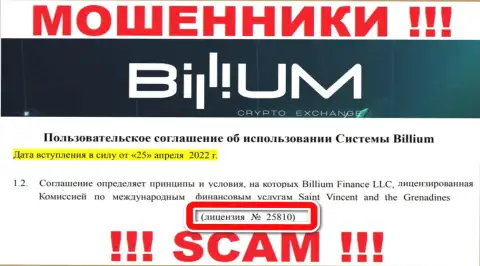 Вы не сумеете вернуть обратно средства с Billium Com, предоставленная на web-ресурсе лицензия в этом случае не поможет
