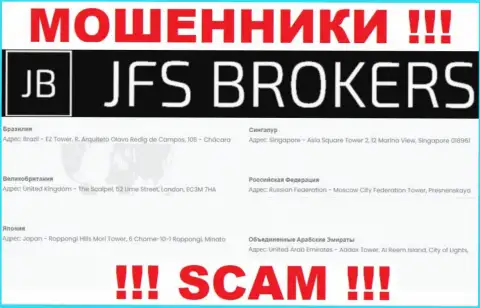 JFS Brokers на своем web-ресурсе предоставили ненастоящие сведения касательно адреса регистрации