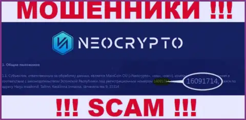 Номер регистрации Neo Crypto - информация с web-сервиса: 216091714